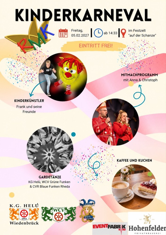Veranstaltungsplakat: Kinderkarneval am Freitag · 05.02.2027