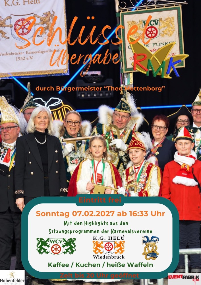 Veranstaltungsplakat: Schlüsselübergabe am Sonntag · 07.02.2027
